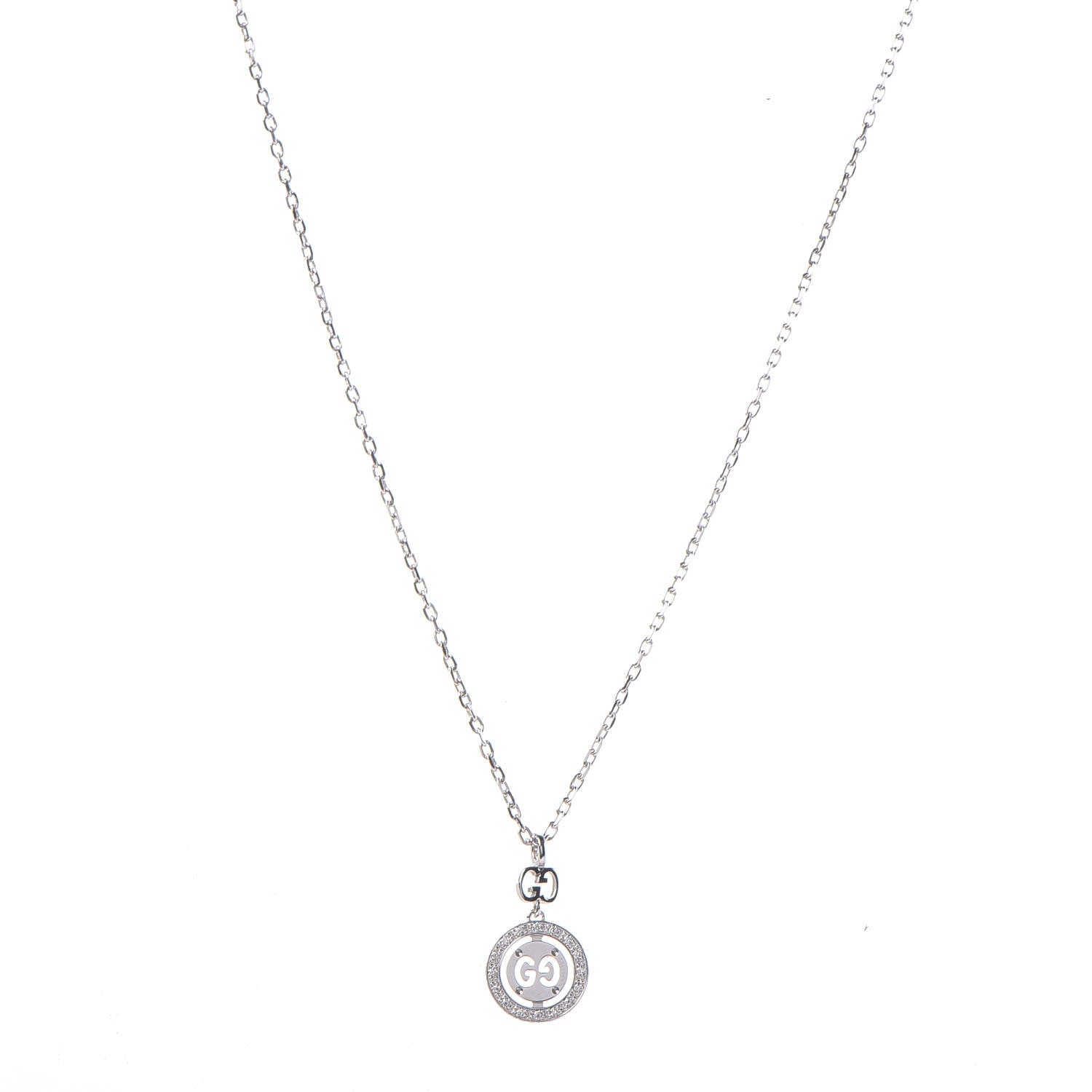 Gucci 18K White Gold Diamond 10mm Icon Twirl Pendant Necklace 1 of 5