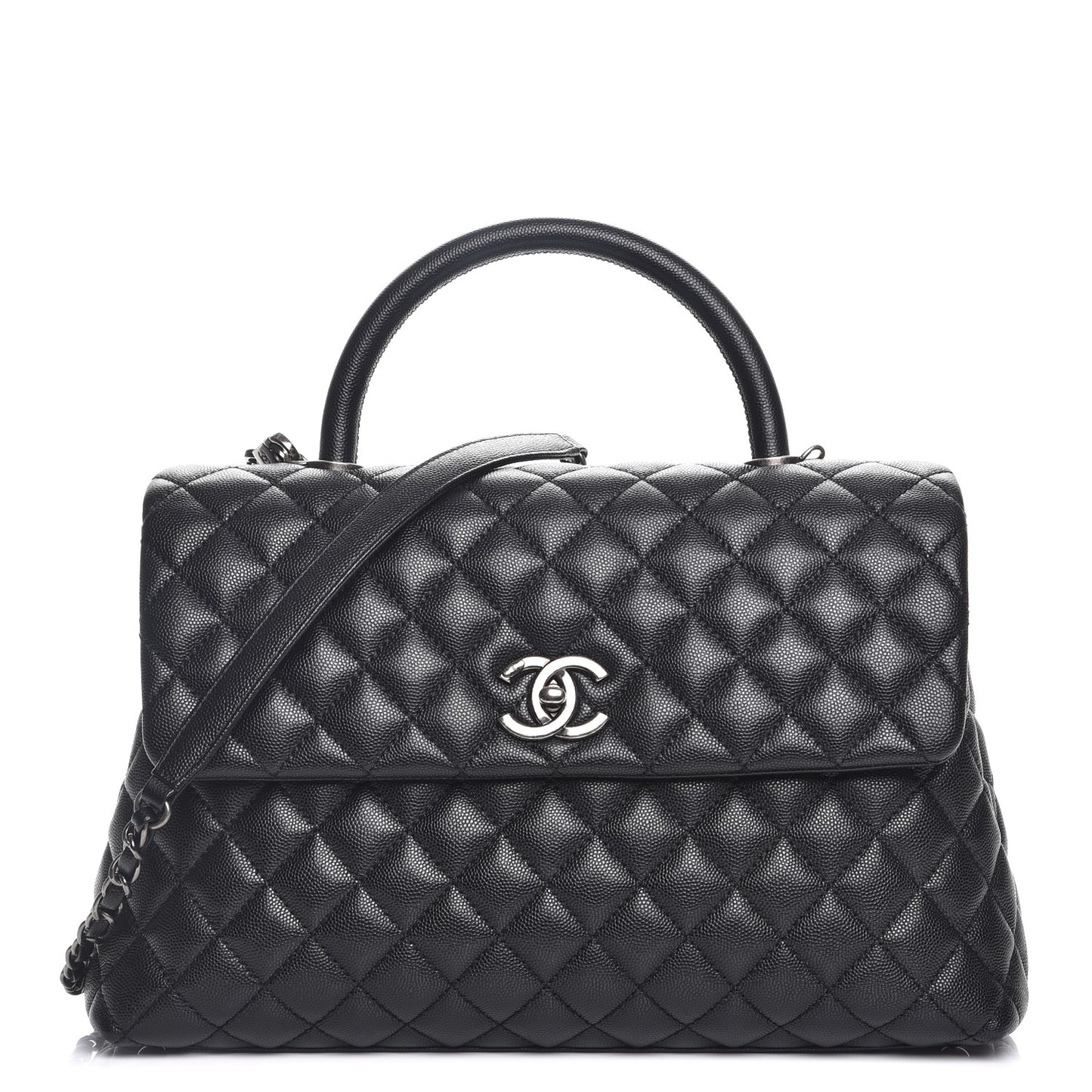 Caviar Quilted Large Coco Handle Flap Black
