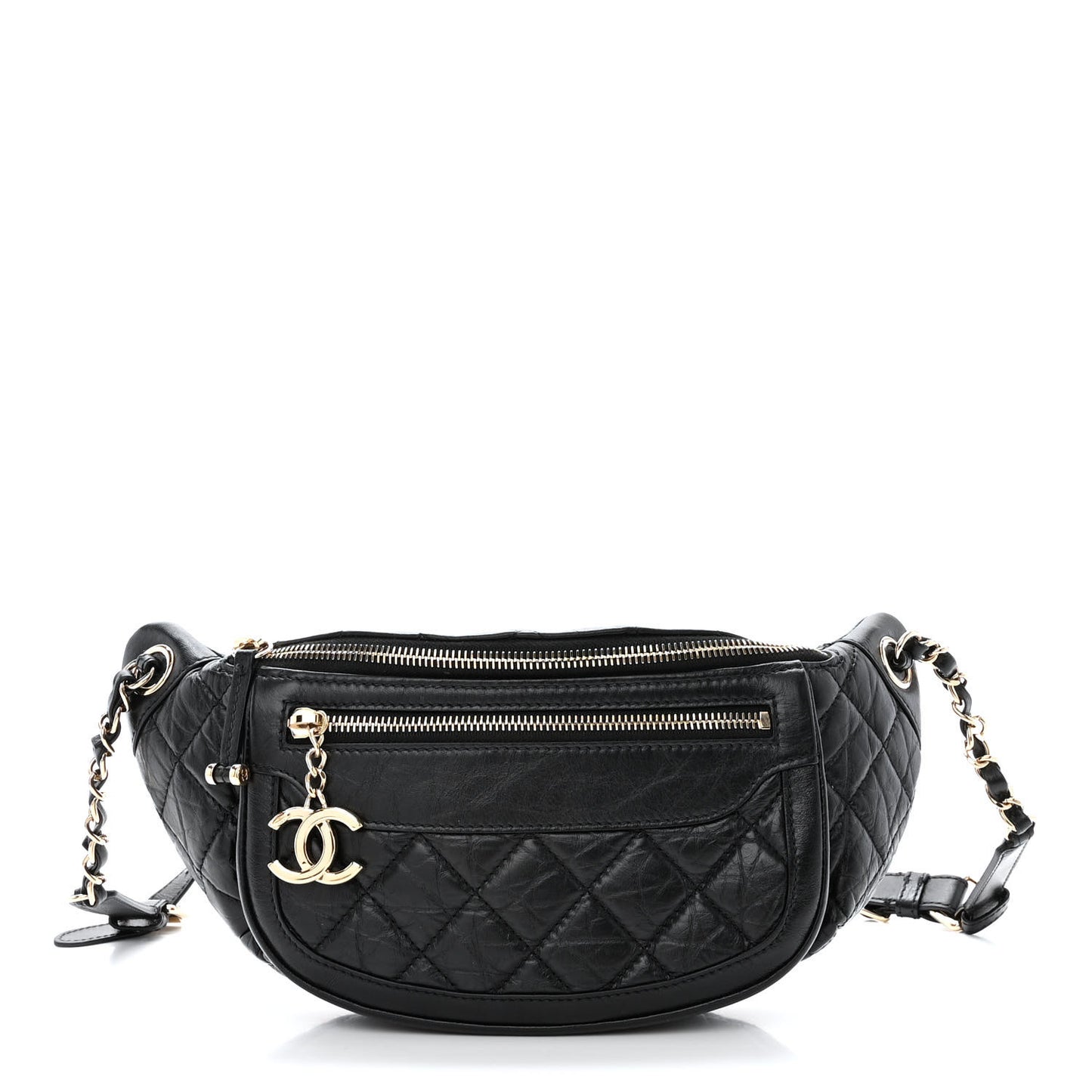 Aged Calfskin Quilted Waist Bag With Coin Purse Black