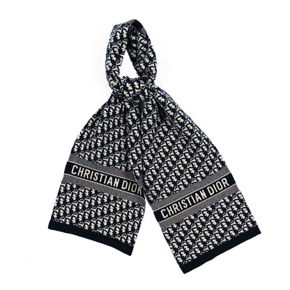 Christian Dior Wool Cashmere Oblique Scarf Beige Blue Black 1 of 3
