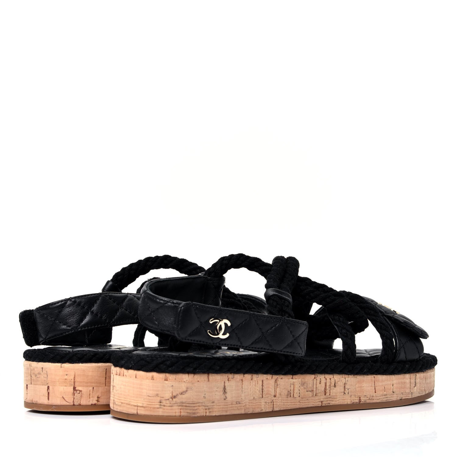Chanel Cord Lambskin Quilted Logo Sandals 38 Black 3 of 10