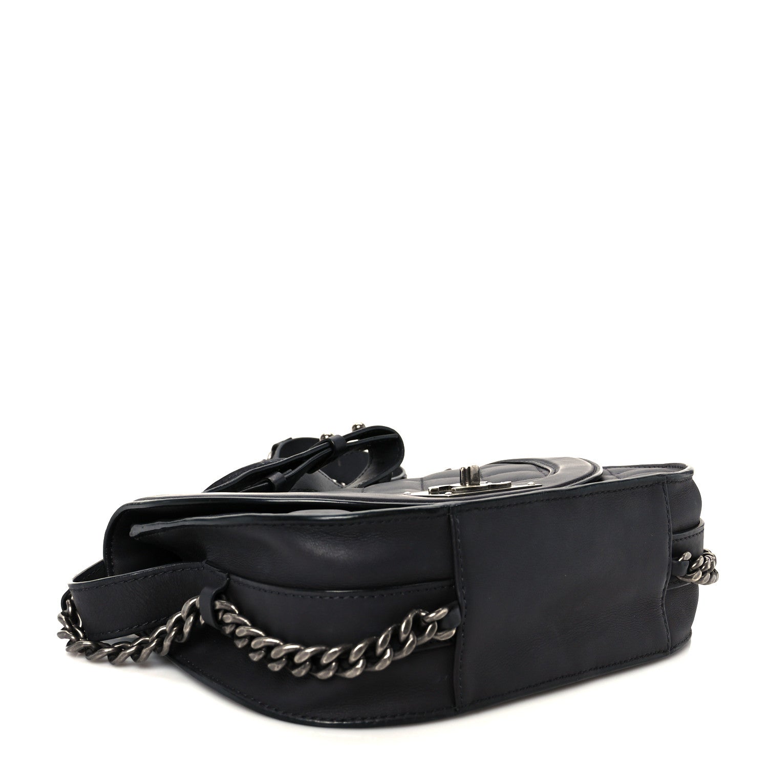 Chanel Shiny Goatskin Quilted Small Double Chained Messenger Flap Black 4 of 10