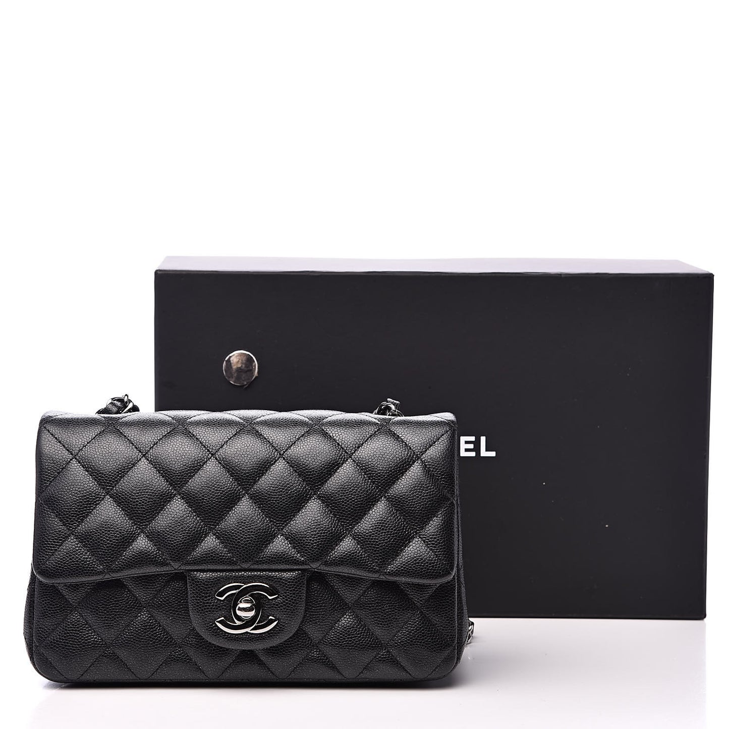 Iridescent Caviar Quilted Mini Rectangular Flap Black