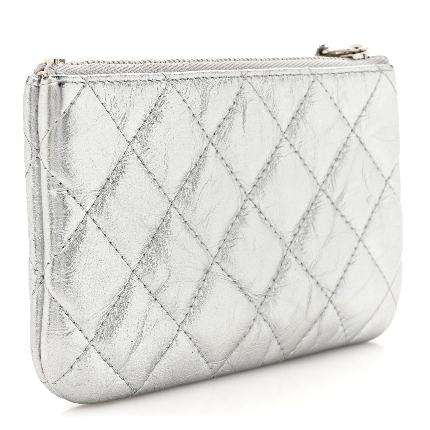 Chanel Metallic Aged Calfskin Quilted Small Cosmetic Pouch Silver 3 of 12