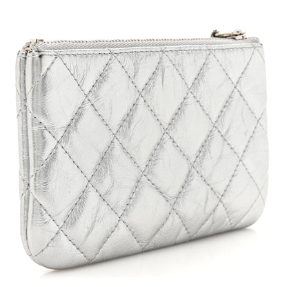 Chanel Metallic Aged Calfskin Quilted Small Cosmetic Pouch Silver 3 of 12