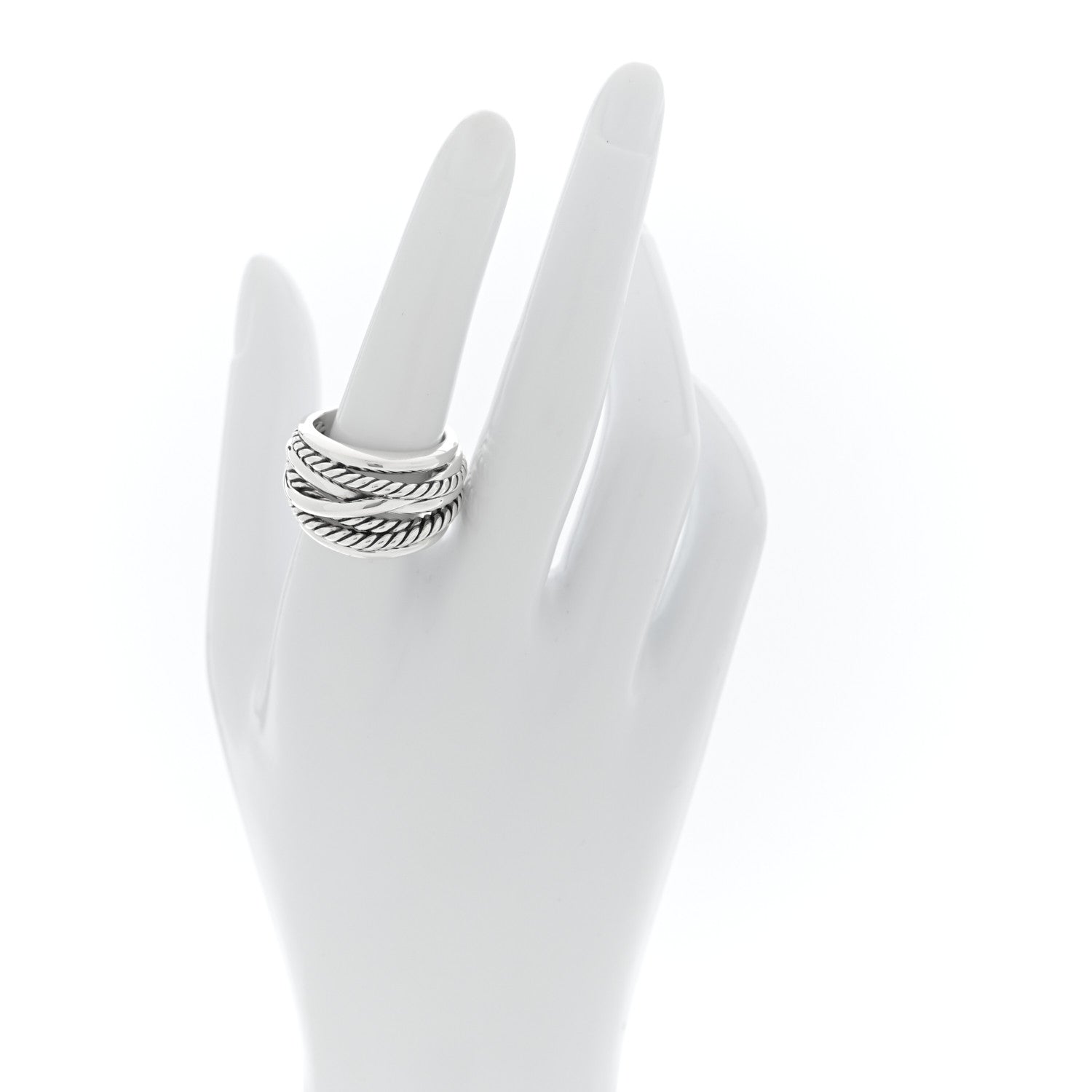 David Yurman Sterling Silver 15mm Wide Crossover Cable Ring 57 8 2 of 4