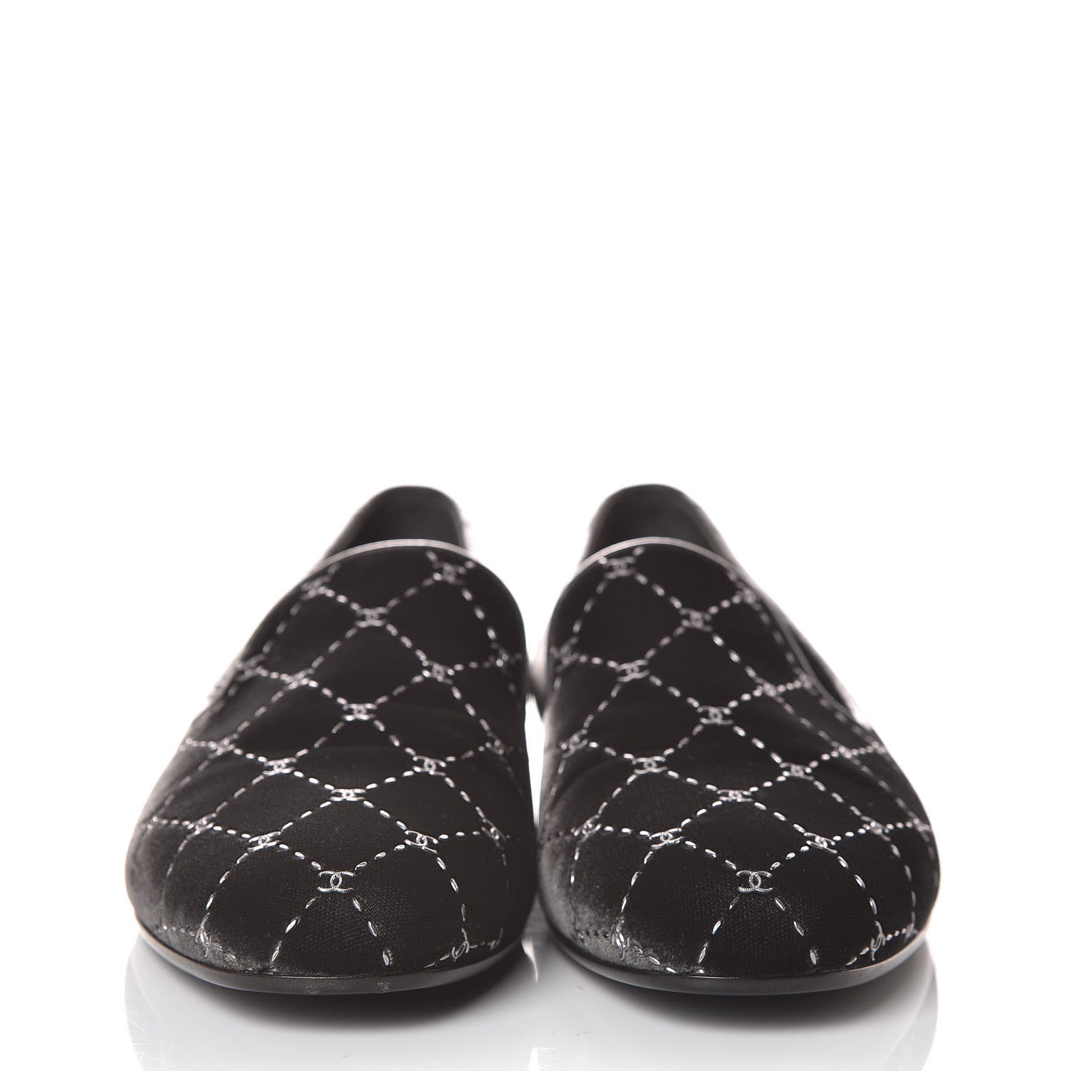 Chanel Velvet Moccasin Loafers 37 Grey 2 of 9
