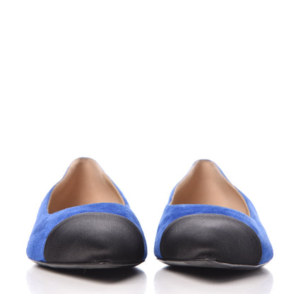 Chanel Suede Satin Cap Toe Gabrielle Ballerina Flats 39.5 Royal Blue Black 2 of 10