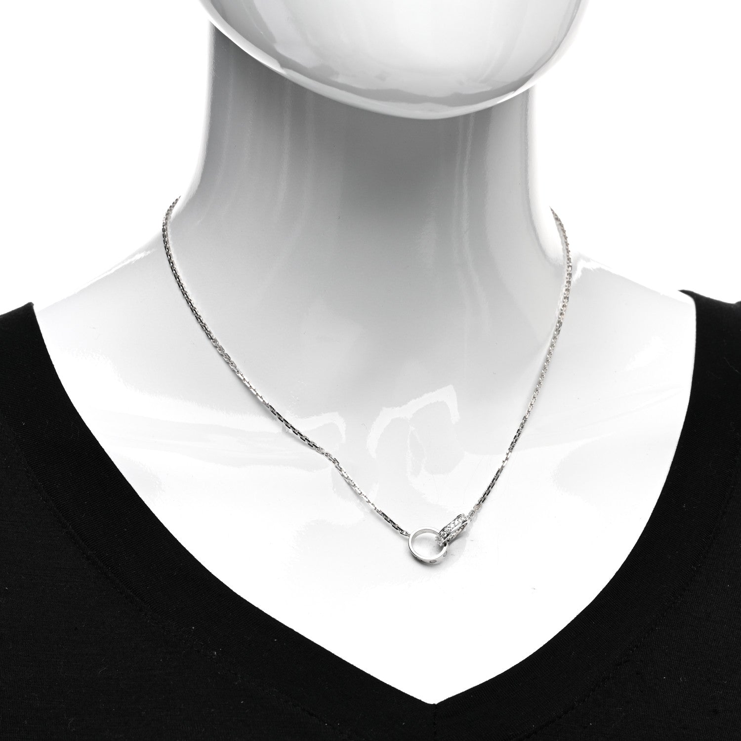 Cartier 18K White Gold Diamond Interlocking LOVE Necklace 2 of 4