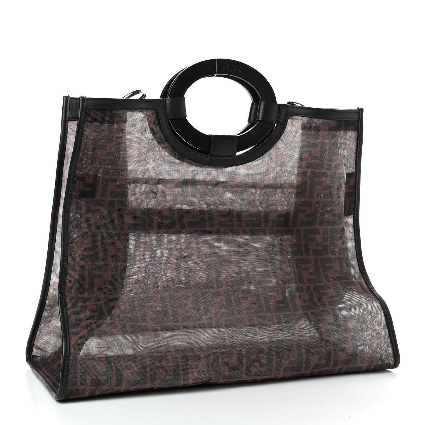 Mesh Vitello Century Cuoio FF 1974 Large Runaway Shopper Tote Marrone Black Ebano