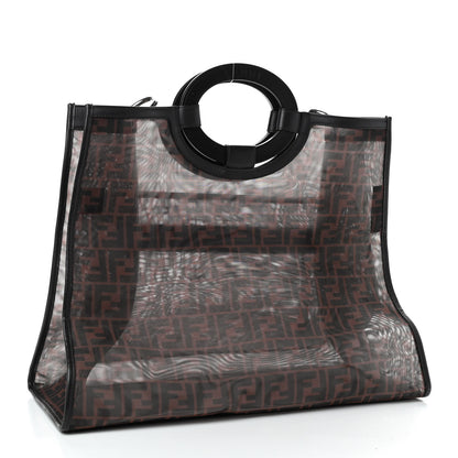 Fendi Mesh Vitello Century Cuoio FF 1974 Large Runaway Shopper Tote Marrone Black Ebano 3 of 9