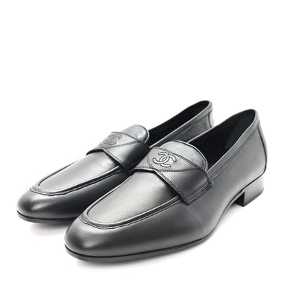 Chanel Lambskin Mens Stitched CC Loafers 42 Black 4 of 10