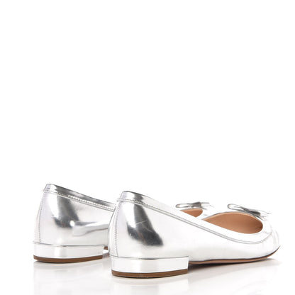 Prada Metallic Calfskin Bow Ballet Flats 39.5 Silver 4 of 12