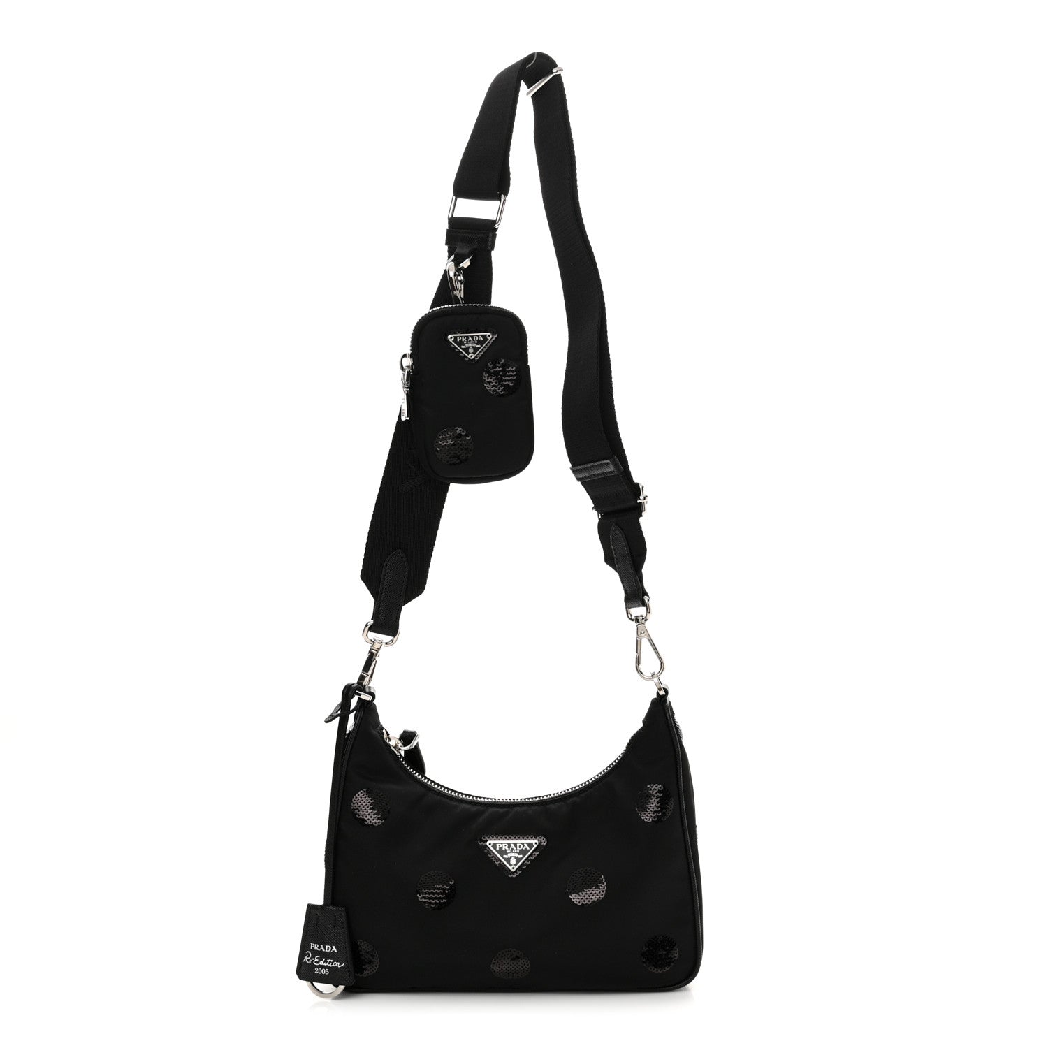 Prada Nylon Sequin Embellished Polka Dot Re-Edition 2005 Shoulder Bag Black 1 of 10