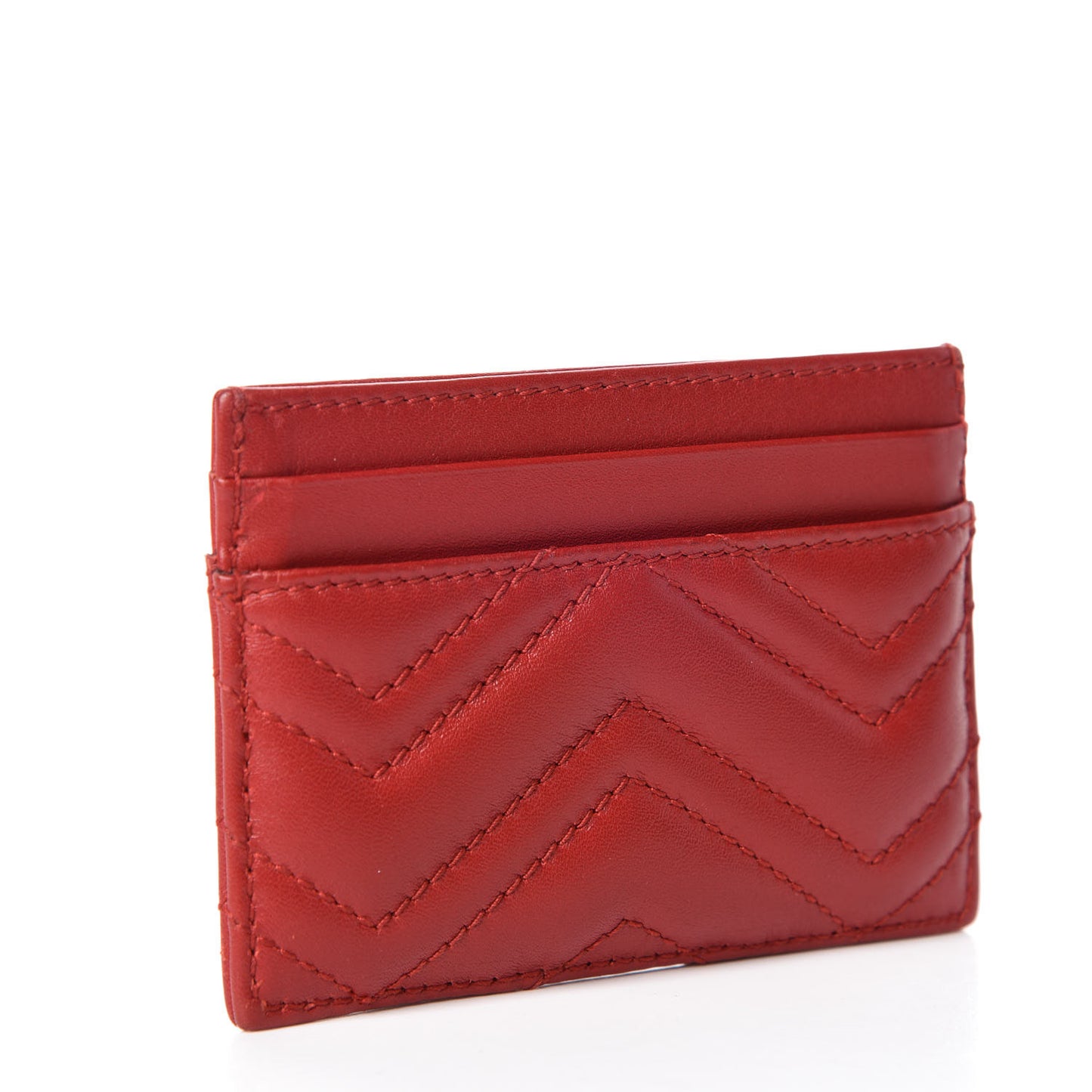Calfskin Matelasse GG Marmont Card Holder Hibiscus Red