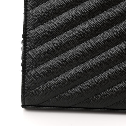 Saint Laurent Grain De Poudre Matelasse Chevron Monogram Monochrome Chain Wallet Black 11 of 14
