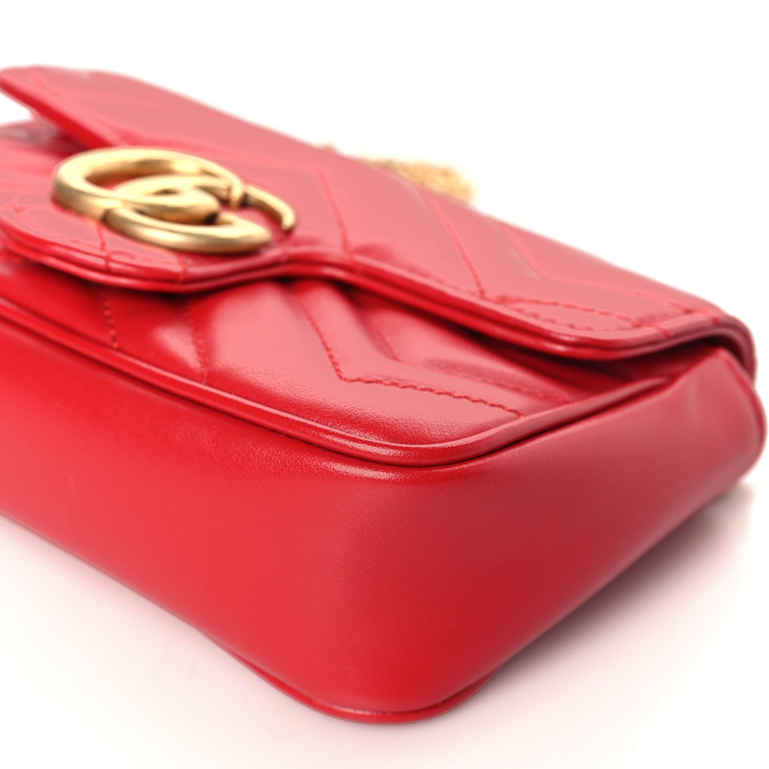 Gucci Calfskin Matelasse Super Mini GG Marmont Shoulder Bag Hibiscus Red 9 of 9