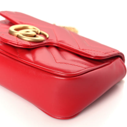 Gucci Calfskin Matelasse Super Mini GG Marmont Shoulder Bag Hibiscus Red 9 of 9