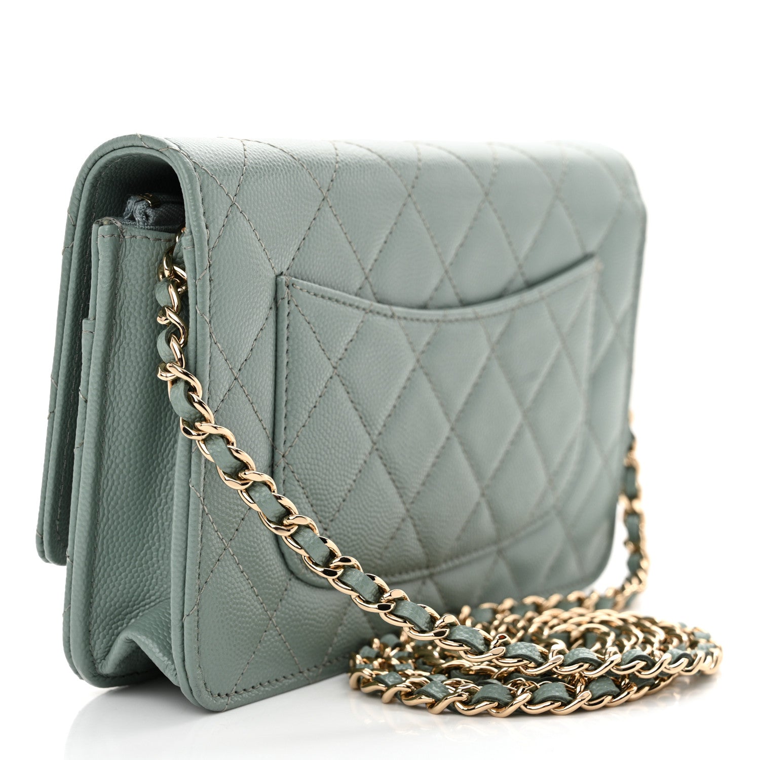 Chanel Caviar Quilted Wallet on Chain WOC Light Blue 3 of 13