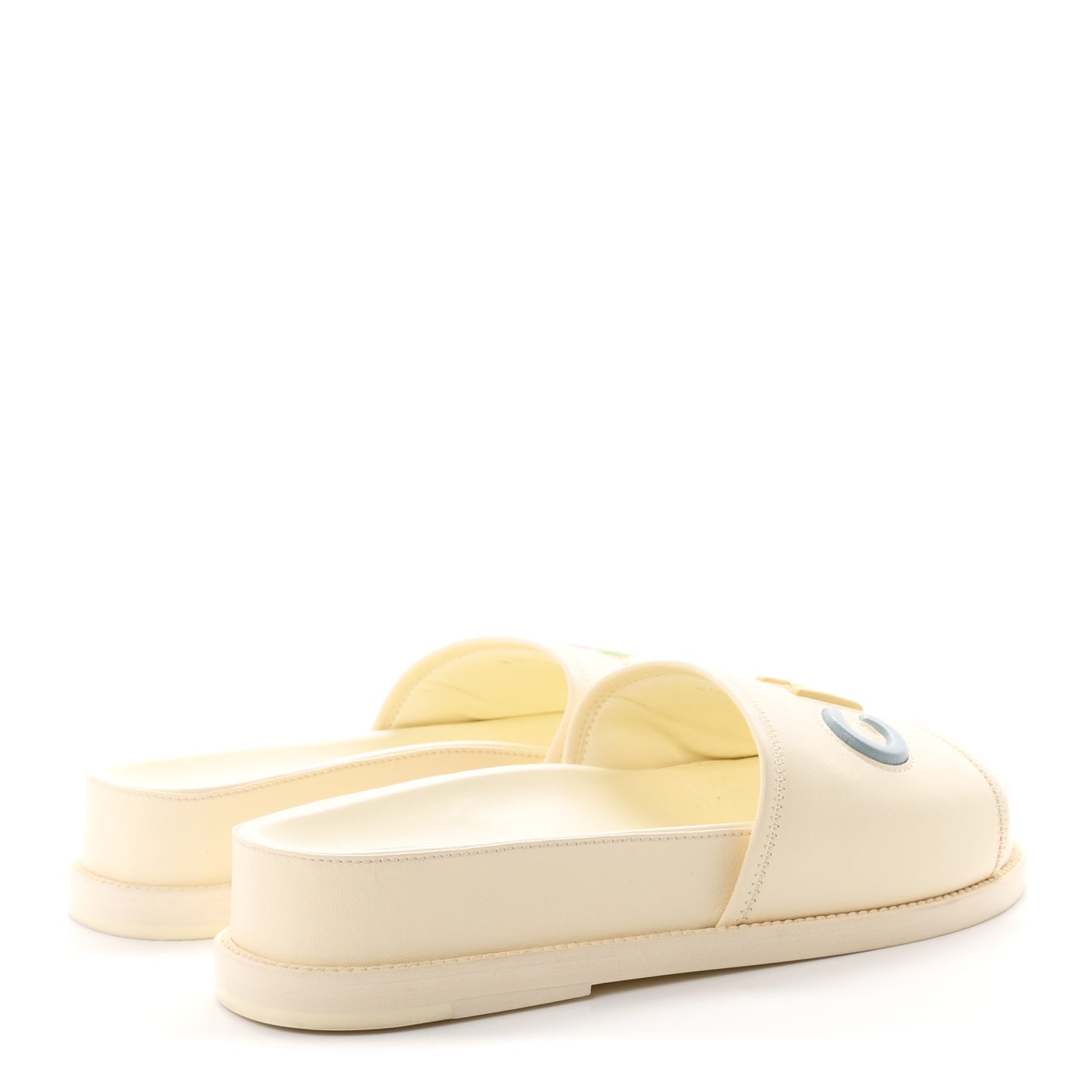 Lambskin Cha-Nel Mule Sandals 40.5 Ivory Multicolor