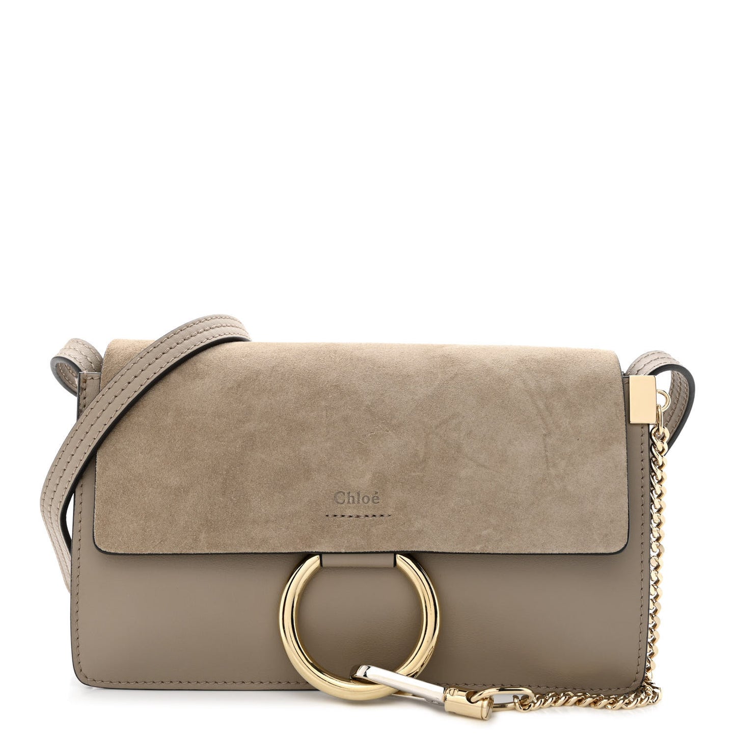 Suede Calfskin Small Faye Shoulder Bag Motty Grey
