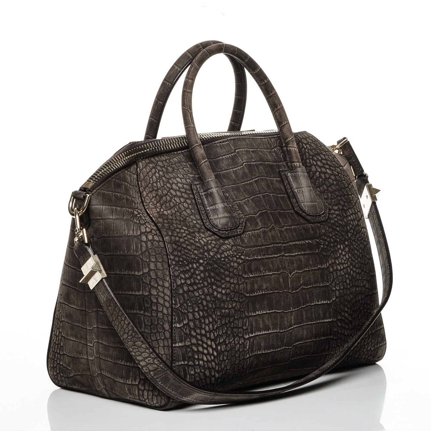 Nubuck Crocodile Embossed Medium Antigona Brown
