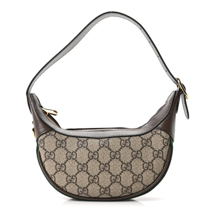 Gucci GG Supreme Monogram Textured Calfskin Web Mini Ophidia Half Moon Hobo Beige Ebony New Acero Beige Ebony New Acero 1 of 12
