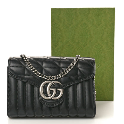 Gucci Calfskin Matelasse Aria GG Marmont Chain Wallet Black 11 of 11