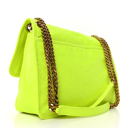 Saint Laurent Crinkled Calfskin Matelasse Monogram Medium Niki Chain Satchel Neon Yellow 3 of 9