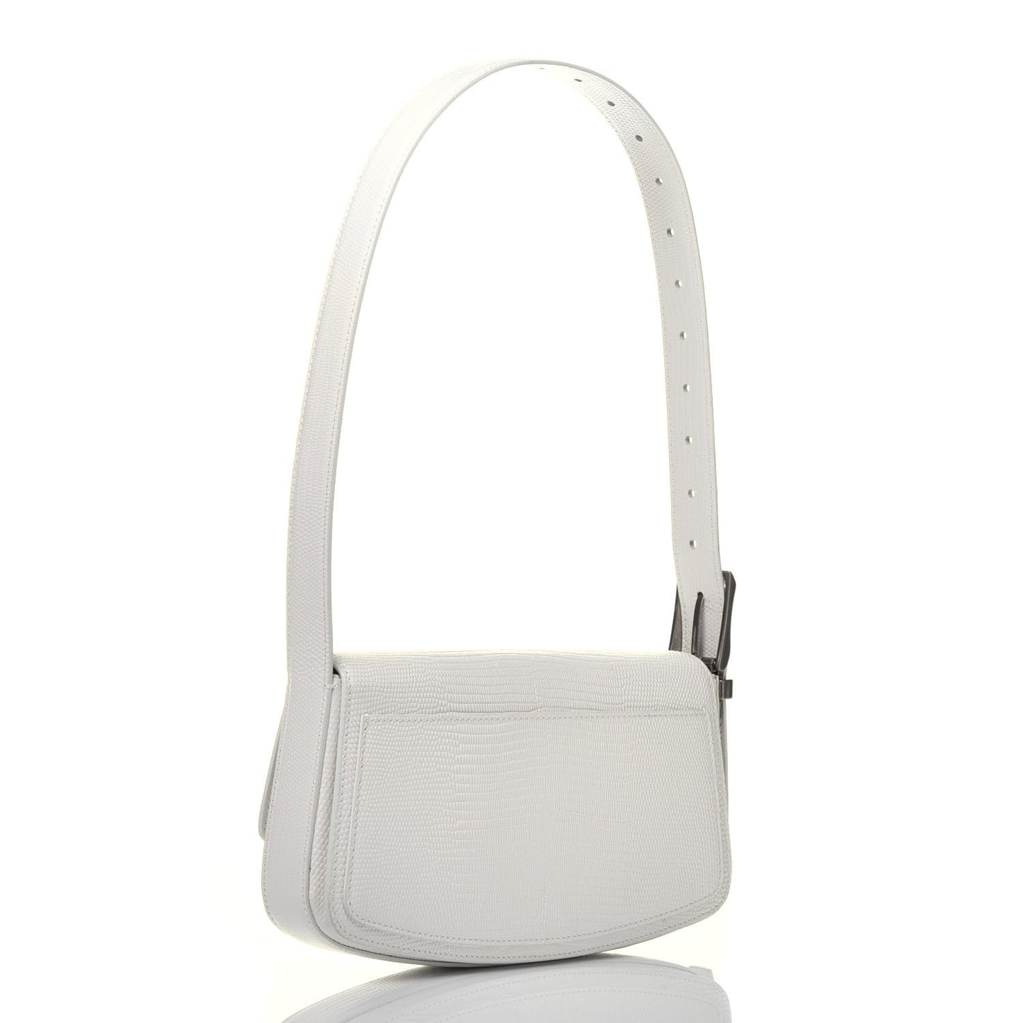 Patent Calfskin Lizard Embossed Ghost Sling Bag Optic White