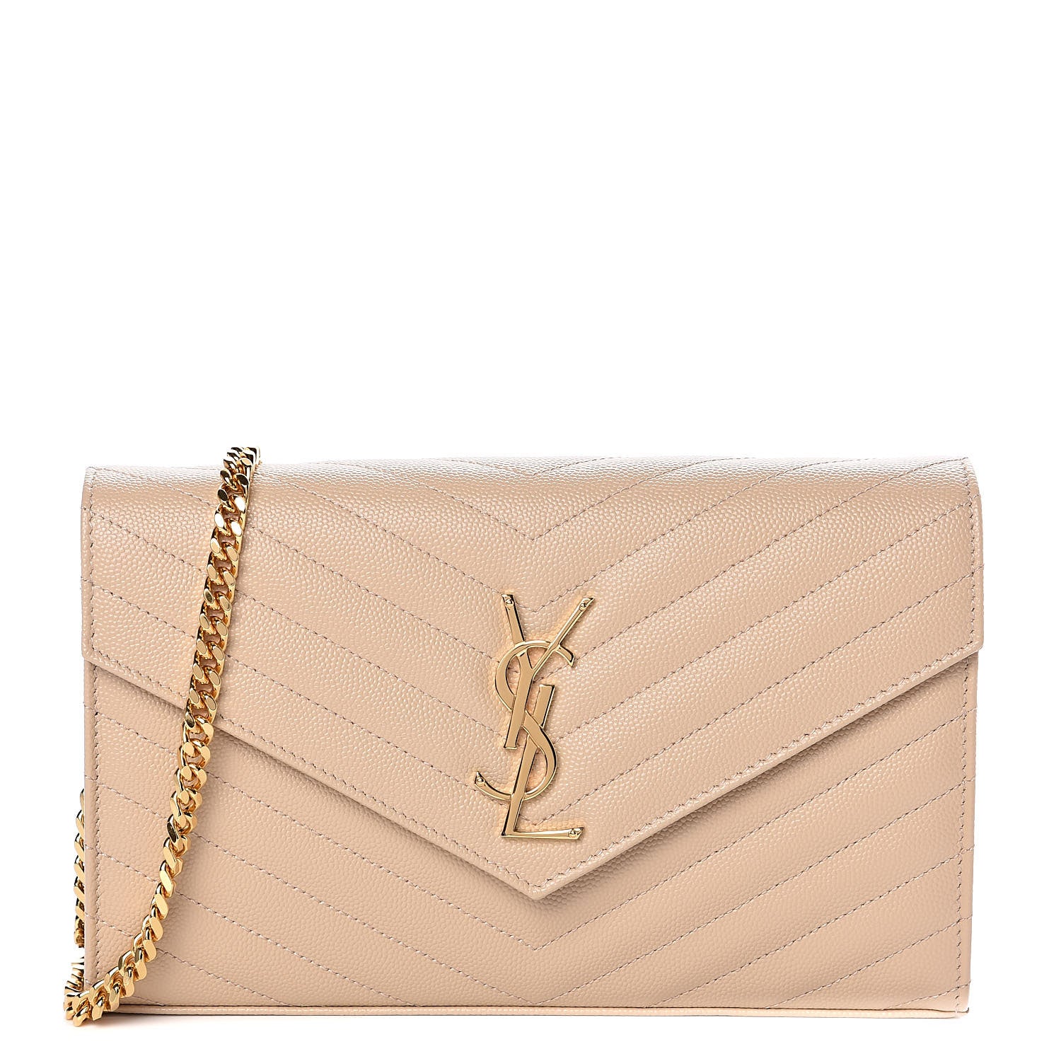 Saint Laurent Grain De Poudre Matelasse Chevron Monogram Chain Wallet Nude Powder 1 of 10