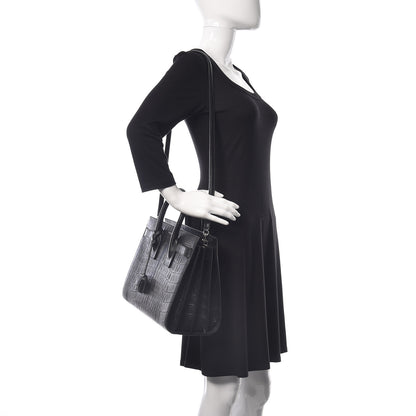 Saint Laurent Calfskin Crocodile Embossed Small Sac de Jour Black 2 of 11