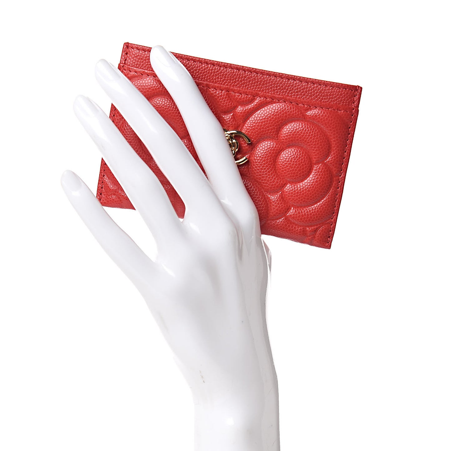 Caviar Camellia Embossed Card Holder Red