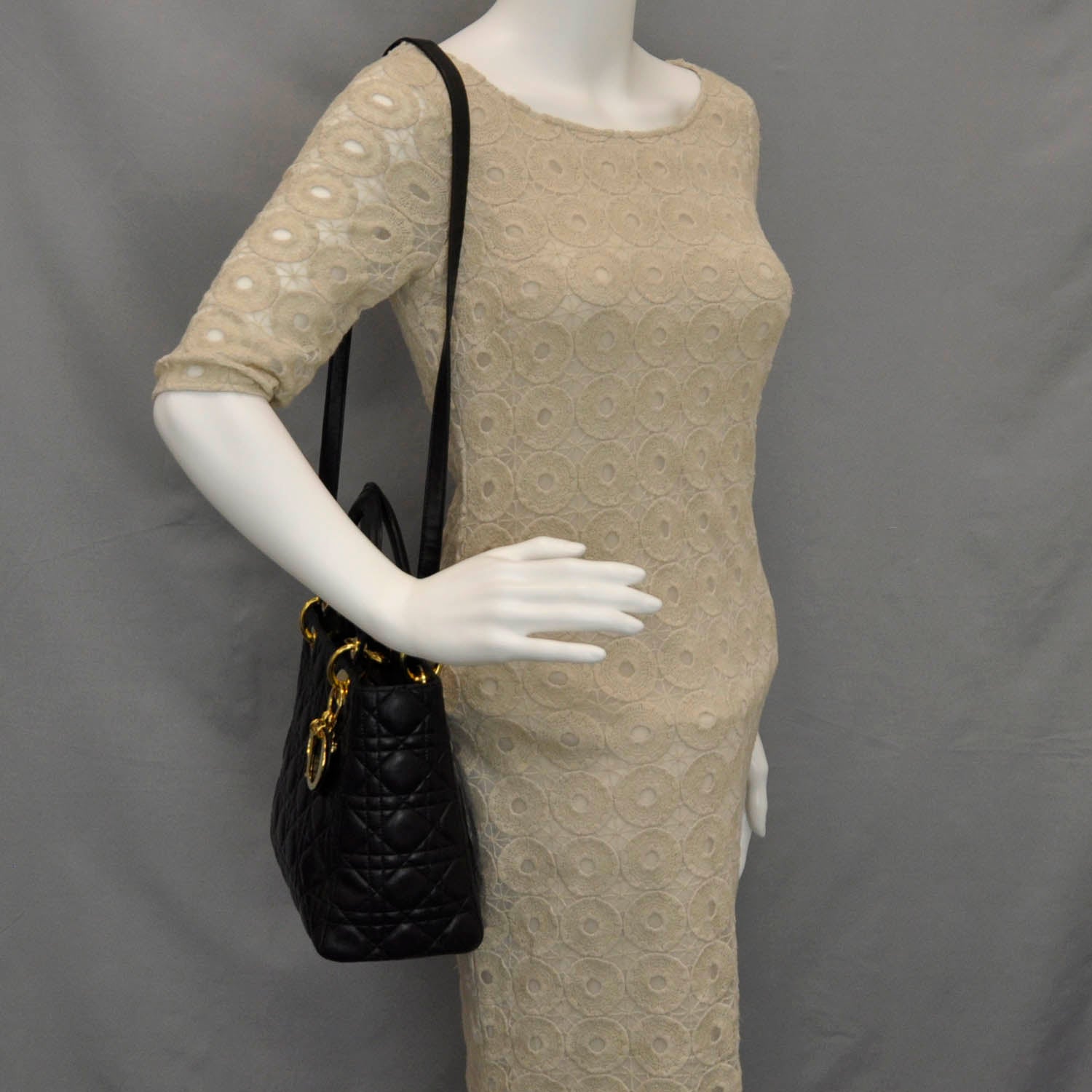 Christian Dior Lambskin Cannage Medium Lady Dior Black 2 of 9