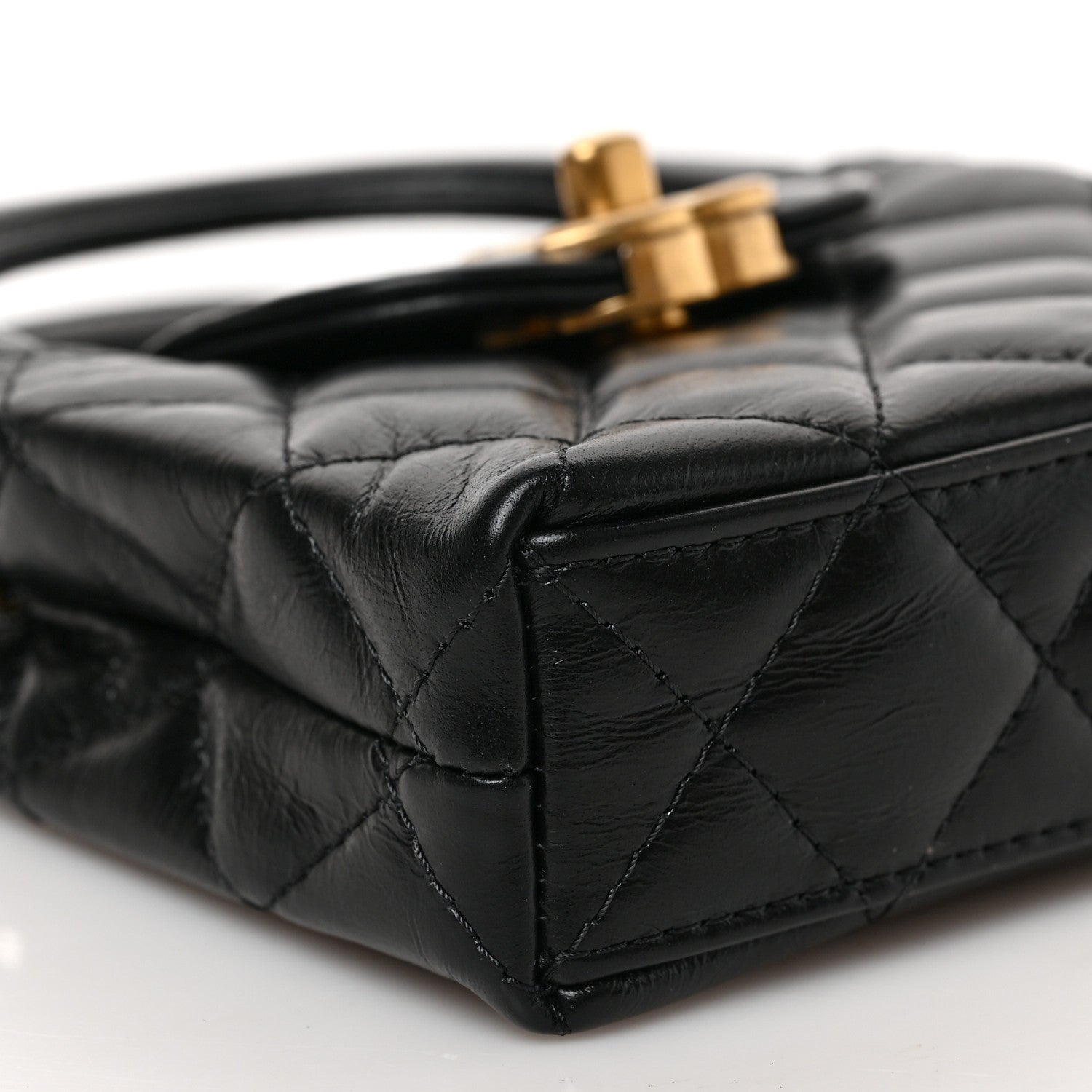 Chanel Shiny Aged Calfskin Quilted Mini Nano Kelly Shopper Black 7 of 8