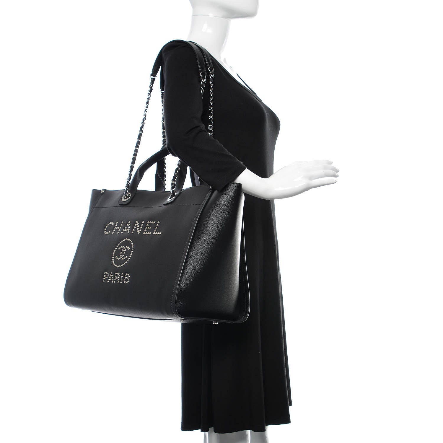 Chanel Caviar Medium Studded Deauville Tote Black 2 of 11