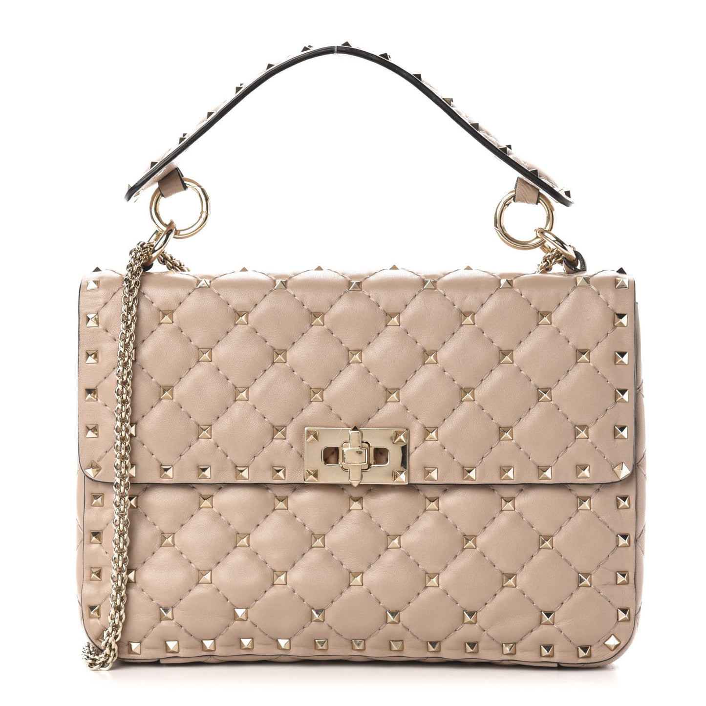 Lambskin Medium Rockstud Spike Shoulder Bag Poudre