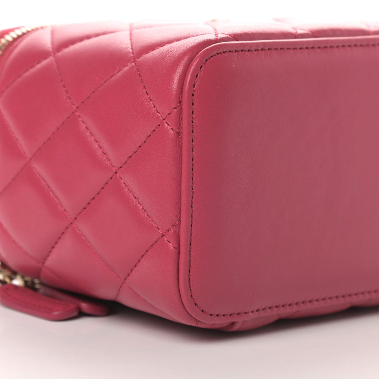 Lambskin Quilted Small Top Handle Vanity Case With Chain Dark Pink