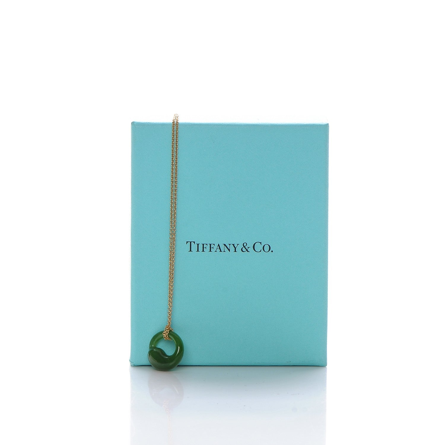 Tiffany 18K Yellow Gold Jade Elsa Peretti Eternal Circle Necklace 10 of 10