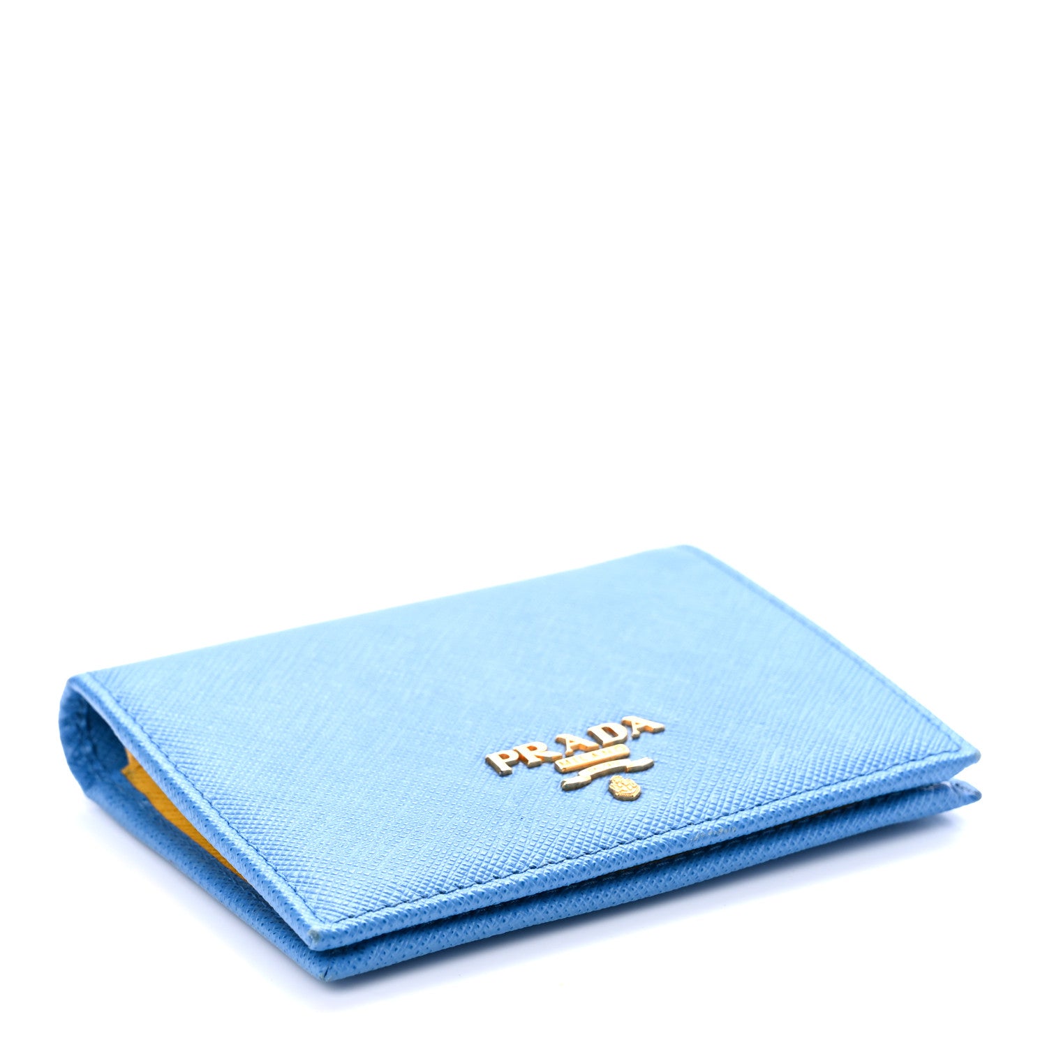 Prada Saffiano Metal Compact Snap Bi-Fold Wallet Blue 4 of 7