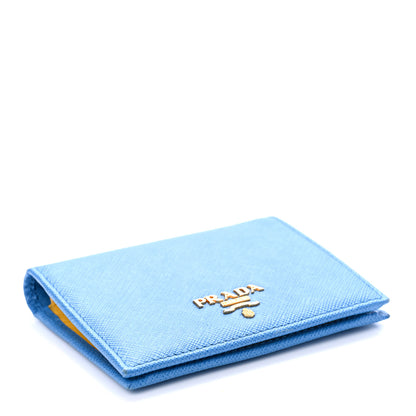 Prada Saffiano Metal Compact Snap Bi-Fold Wallet Blue 4 of 7