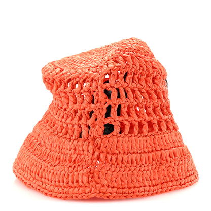 Prada Yarn Raffia Effect Crochet Logo Embroidered Womens Bucket Hat S Arancio 5 of 8