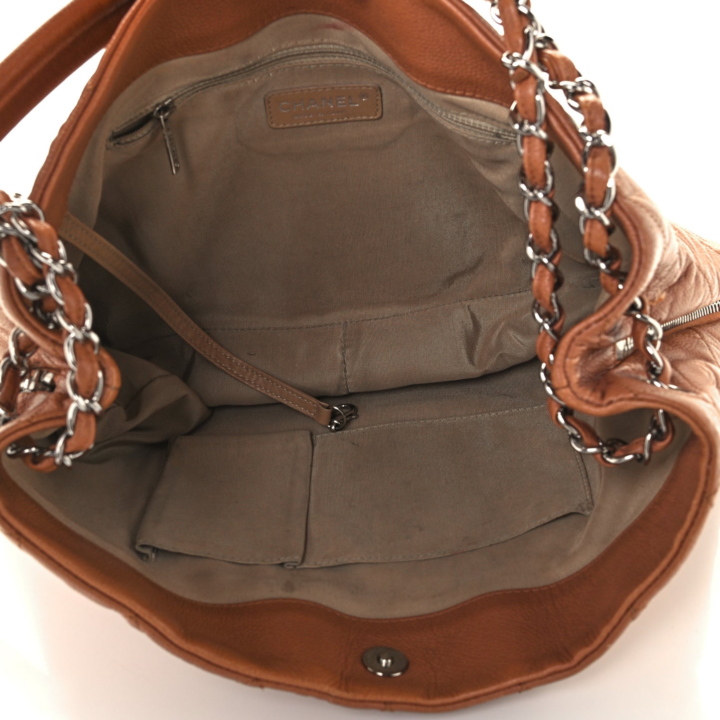 Caviar Quilted Expandable Zip Shoulder Bag Brown