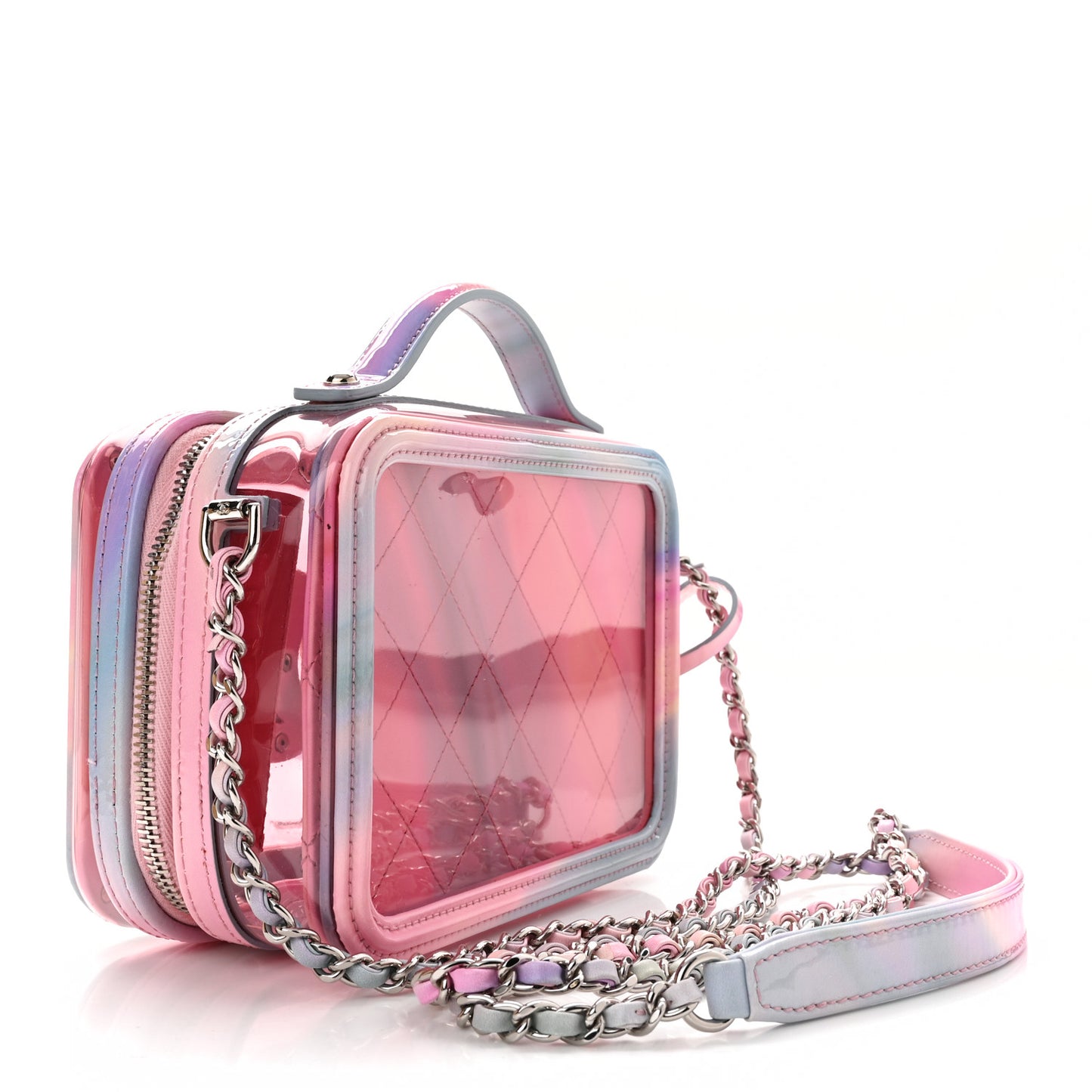 PVC Patent Calfskin Patent Lambskin Small CC Vanity Case Pink