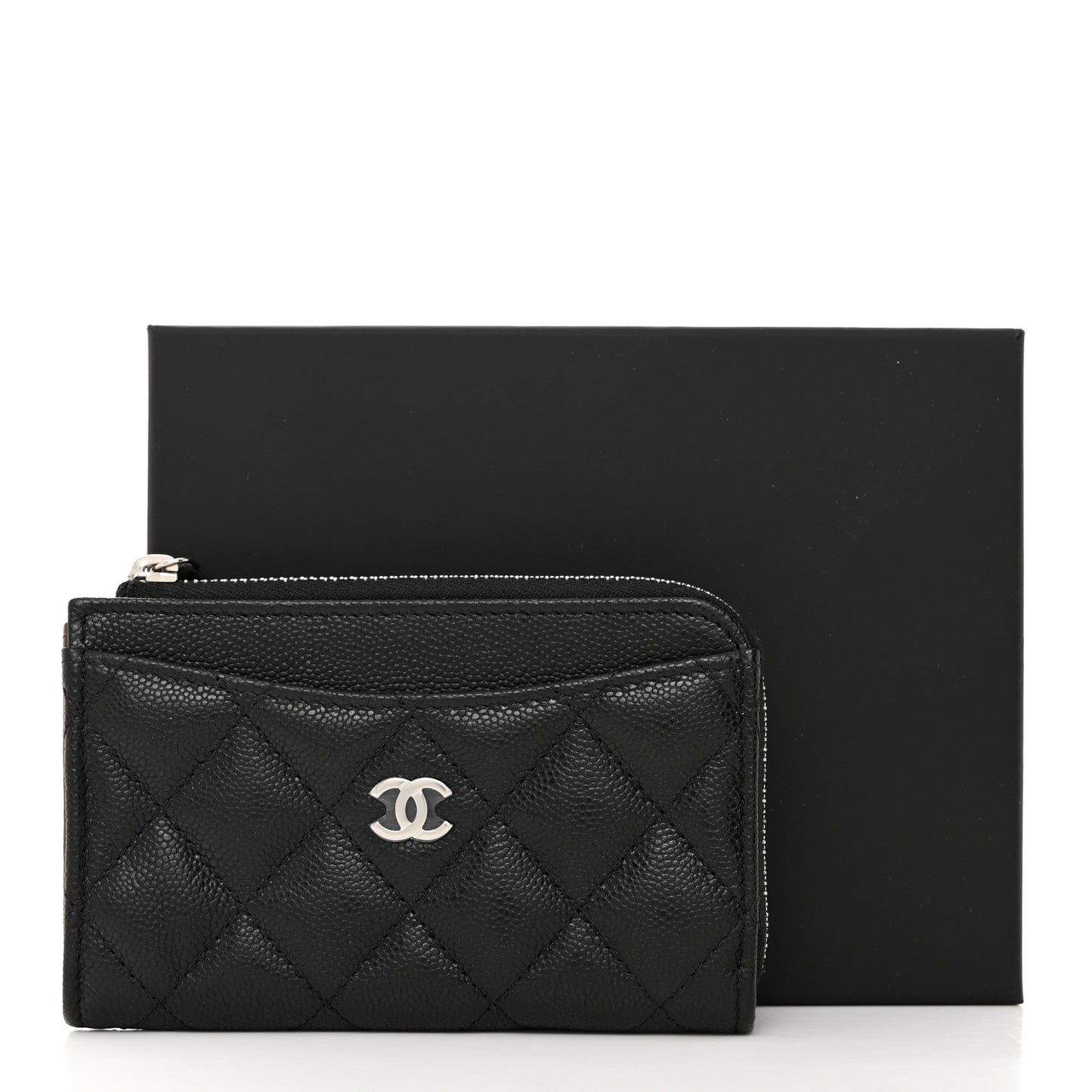 Caviar Quilted CC Zip Around Card Holder Black