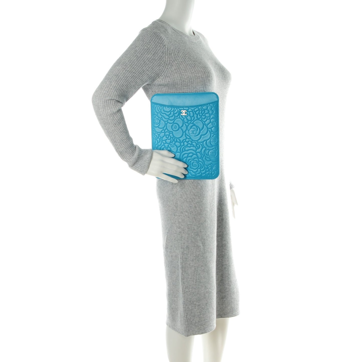 Lambskin Camellia Embossed iPad Case Turquoise