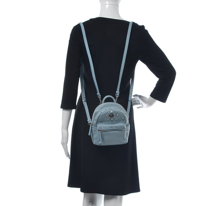 MCM Calfskin Stud X-Mini Stark Bebe Boo Backpack Sky Blue 2 of 11