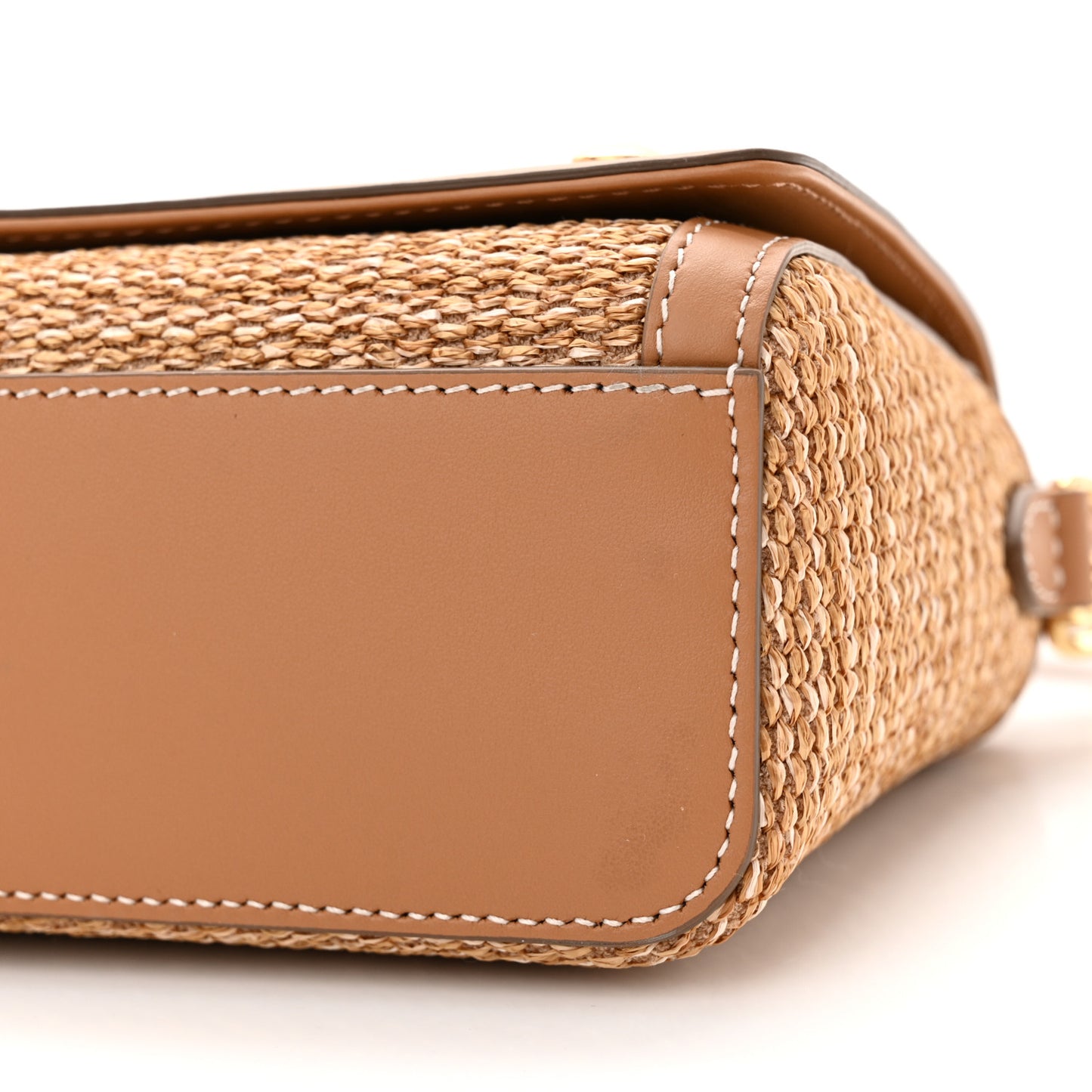 Raffia Calfskin TB Note Crossbody Bag Natural