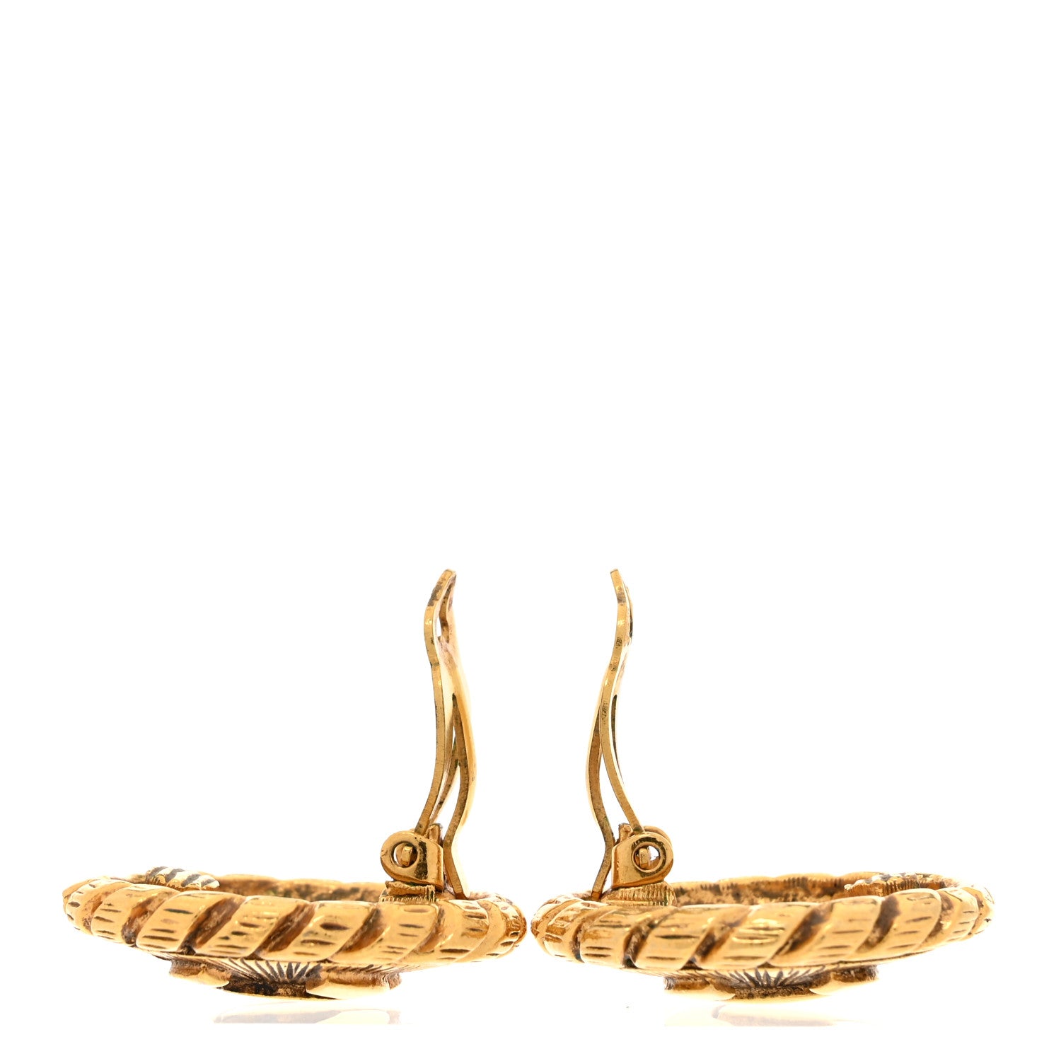 Chanel CC Hammered Medallion Clip On Earrings Gold 3 of 5