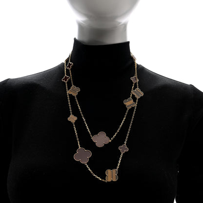 Van Cleef & Arpels 18K Yellow Gold Tiger Eye Carnelian 16 Motifs Magic Alhambra Necklace 3 of 10